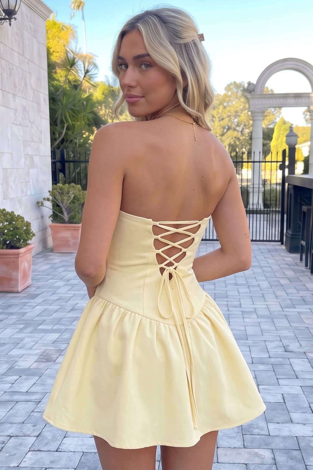 Daffodil Strapless A Line Short Birthday Dress