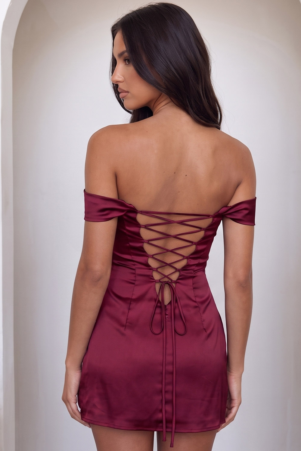 Pink Satin Bodycon Off the Shoulder Ruched Short Birthday Dress