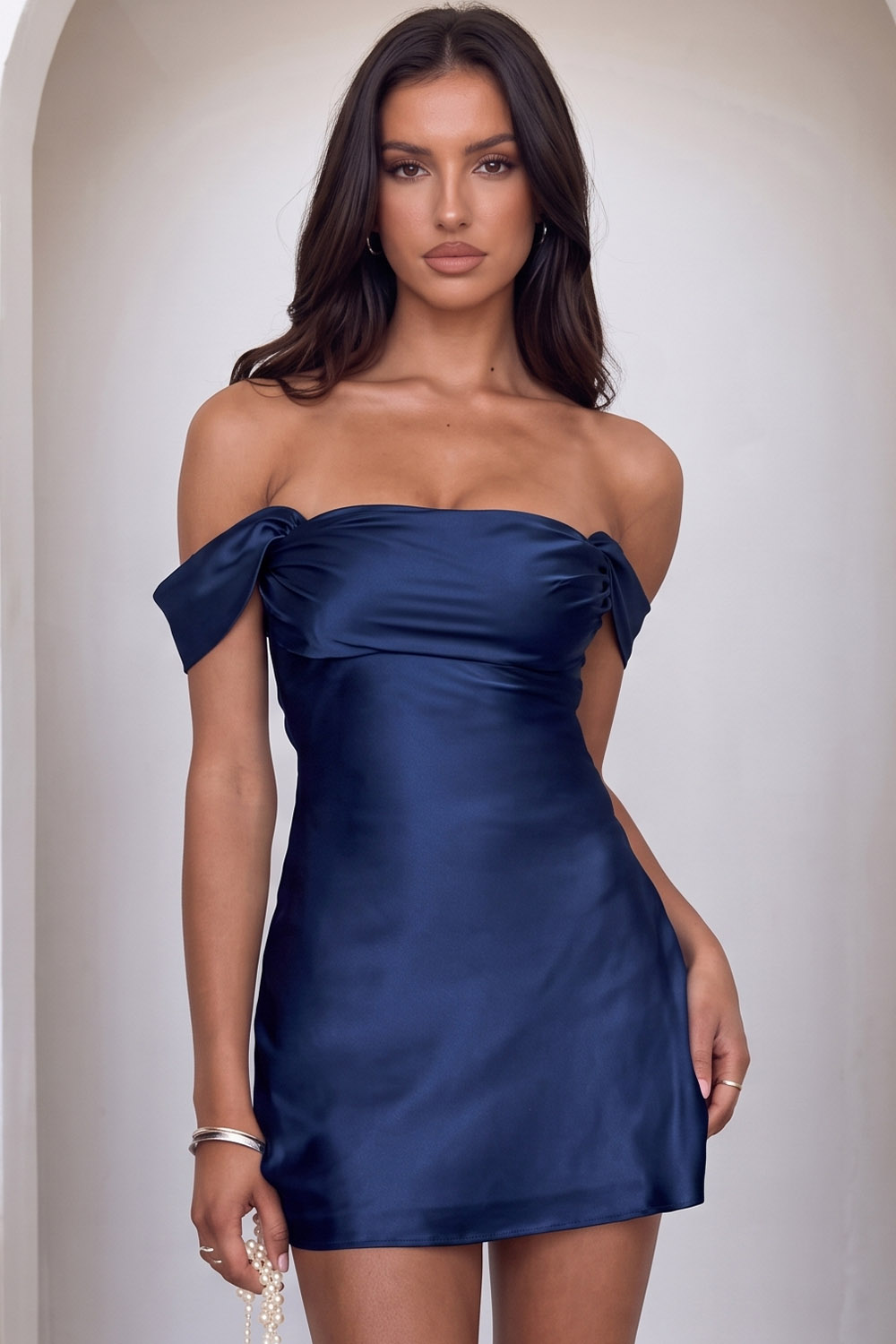 Pink Satin Bodycon Off the Shoulder Ruched Short Birthday Dress
