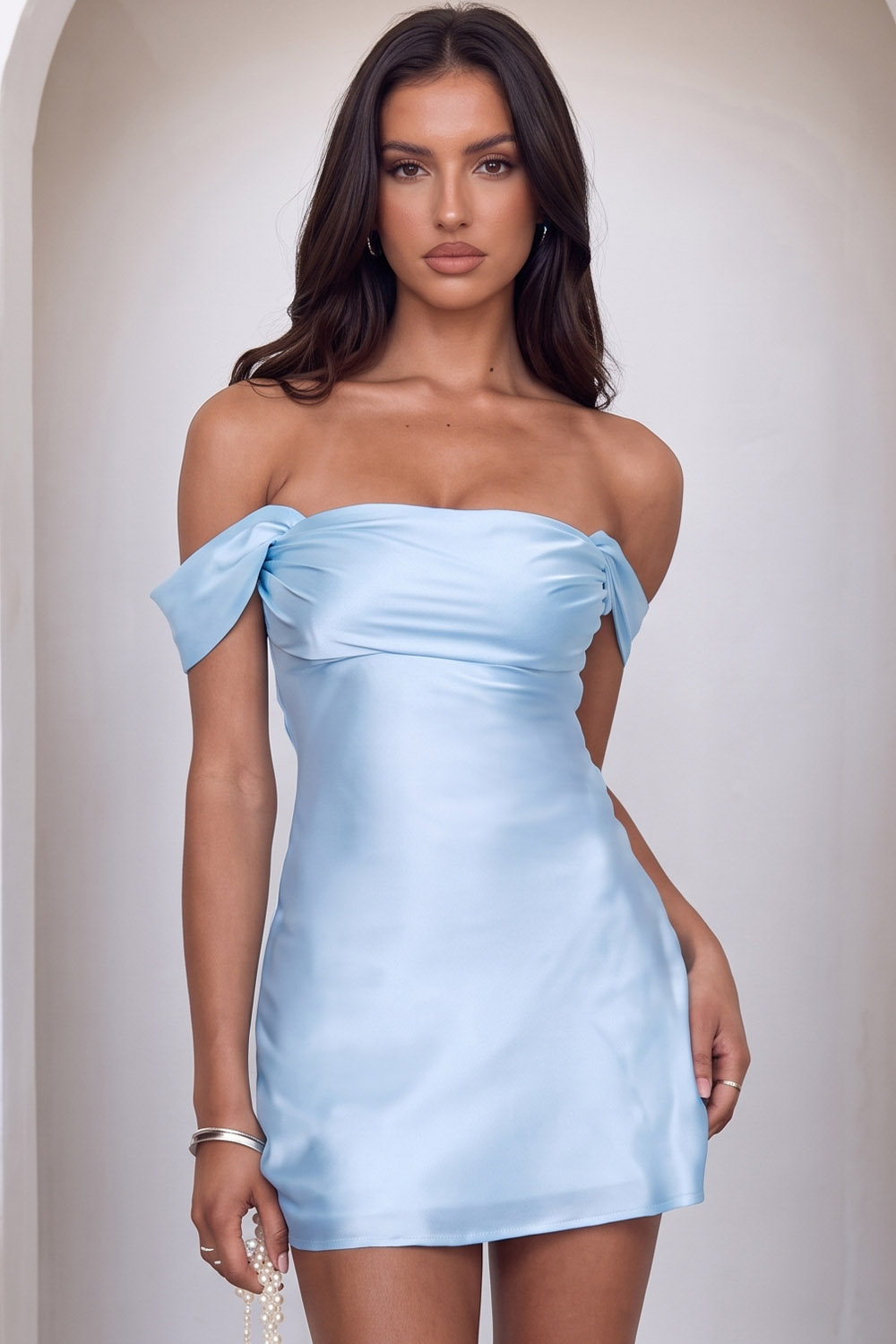 Pink Satin Bodycon Off the Shoulder Ruched Short Birthday Dress