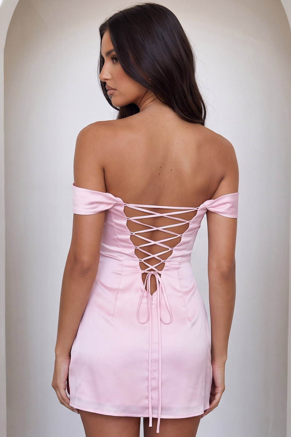 Pink Satin Bodycon Off the Shoulder Ruched Short Birthday Dress