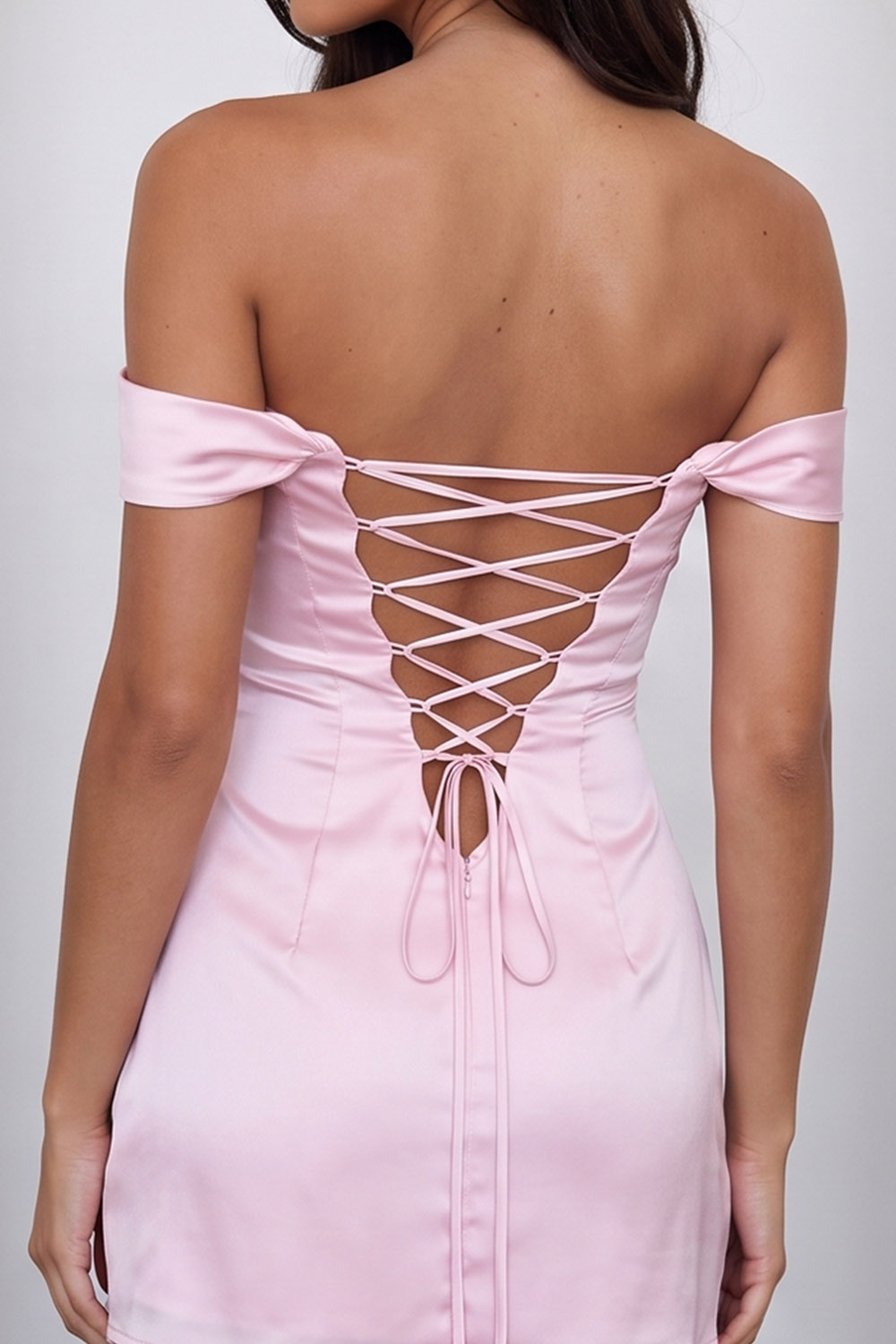 Pink Satin Bodycon Off the Shoulder Ruched Short Birthday Dress