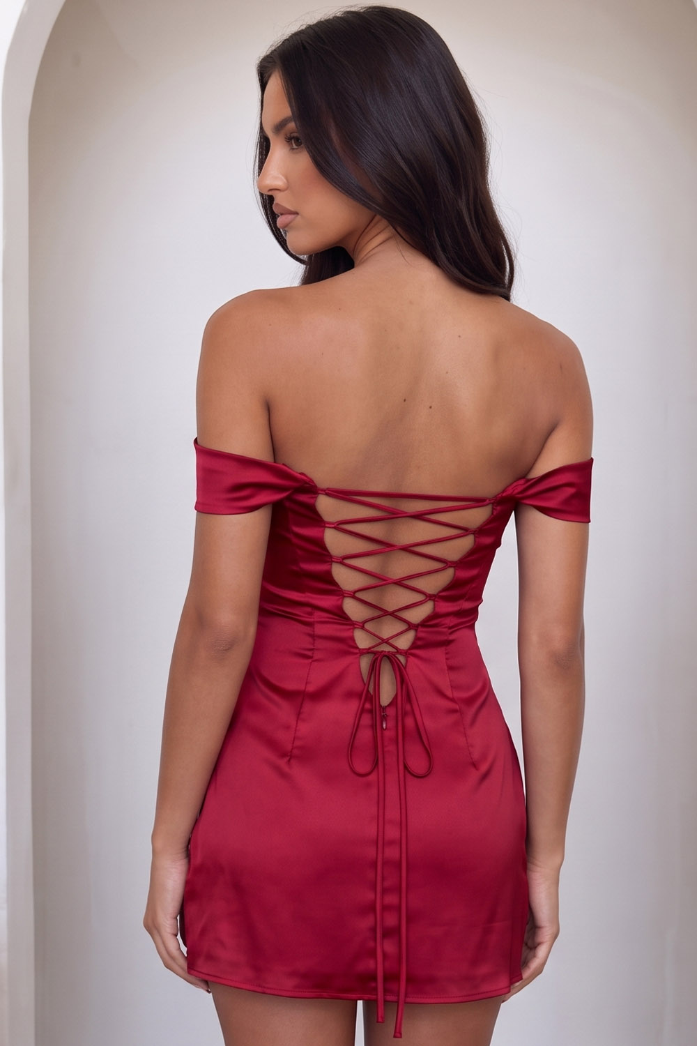Pink Satin Bodycon Off the Shoulder Ruched Short Birthday Dress