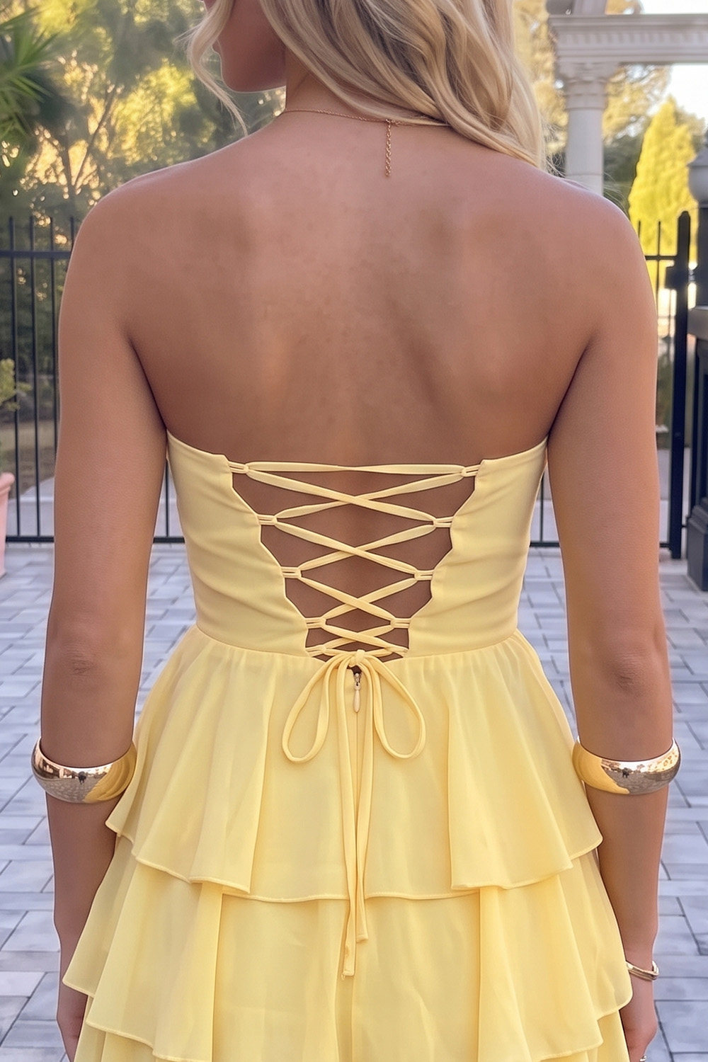 Daffodil Strapless Tiered A Line Short Birthday Dress