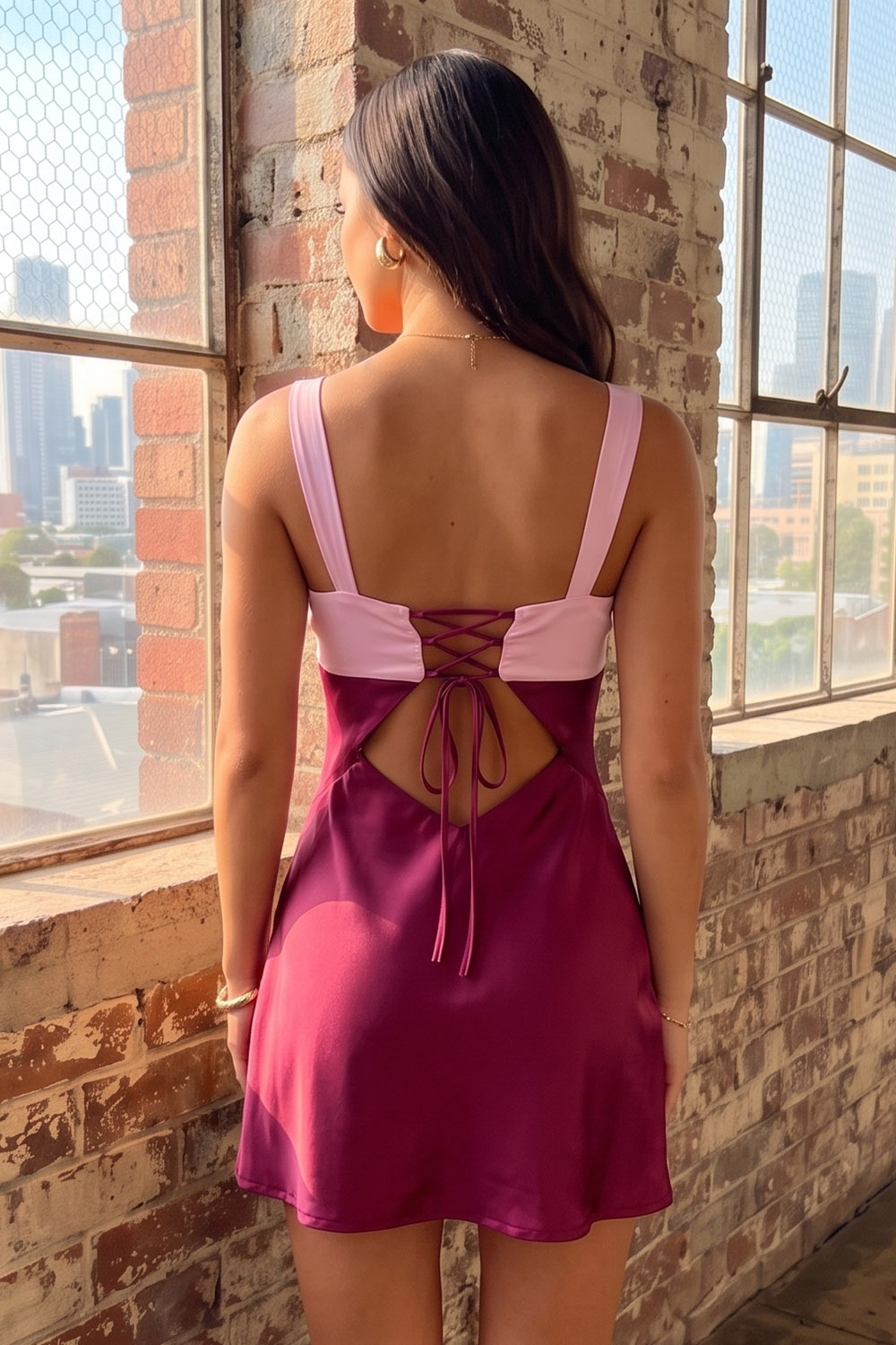 Pink Satin Thick Straps Ruched Short Birthday Dress