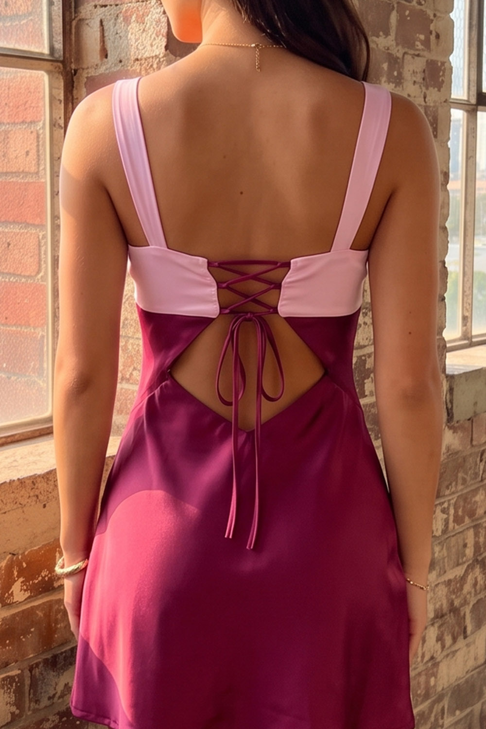 Pink Satin Thick Straps Ruched Short Birthday Dress