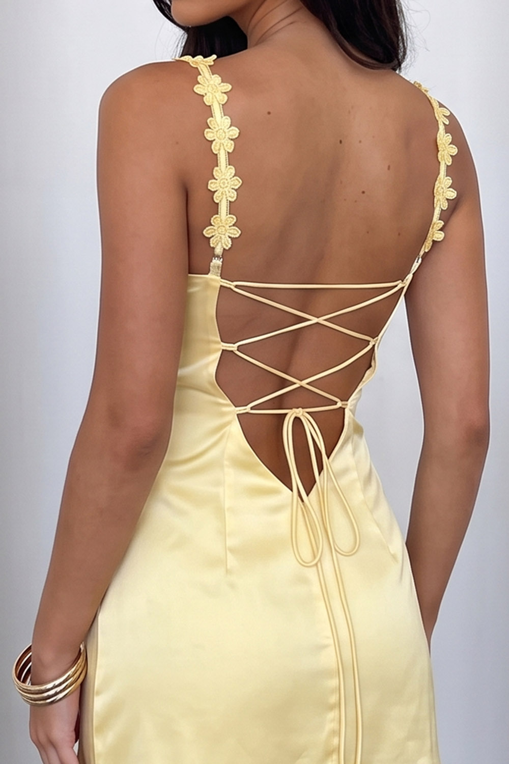 Daffodil Satin Bodycon Short Birthday Dress with Flowers