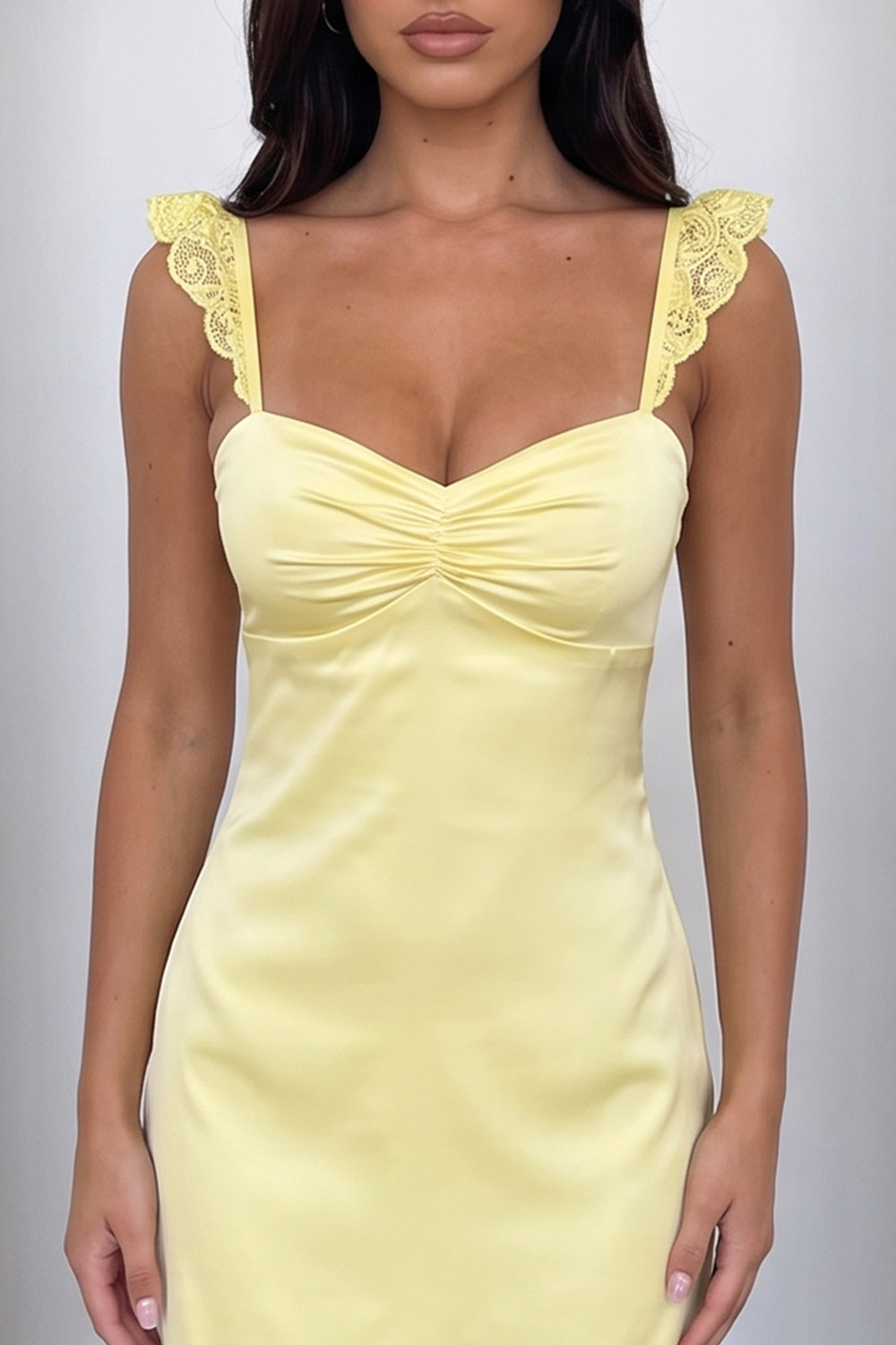 Daffodil Bodycon Ruched Short Birthday Dress with Lace