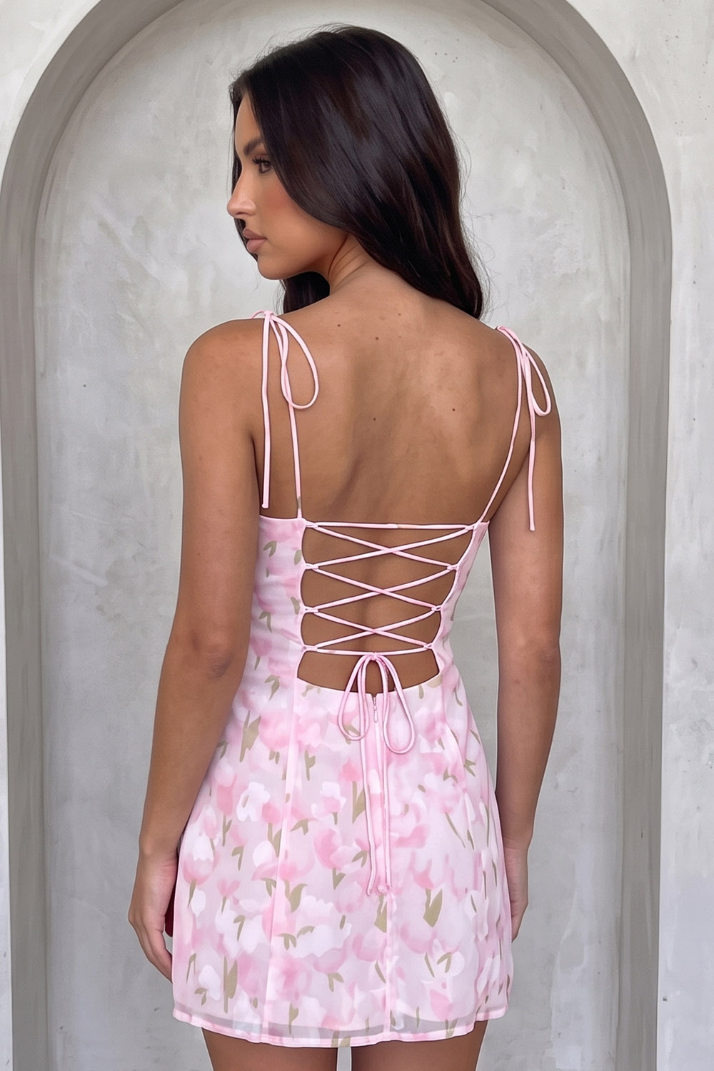 Pink Floral Bodycon Spaghetti Straps Short Birthday Dress