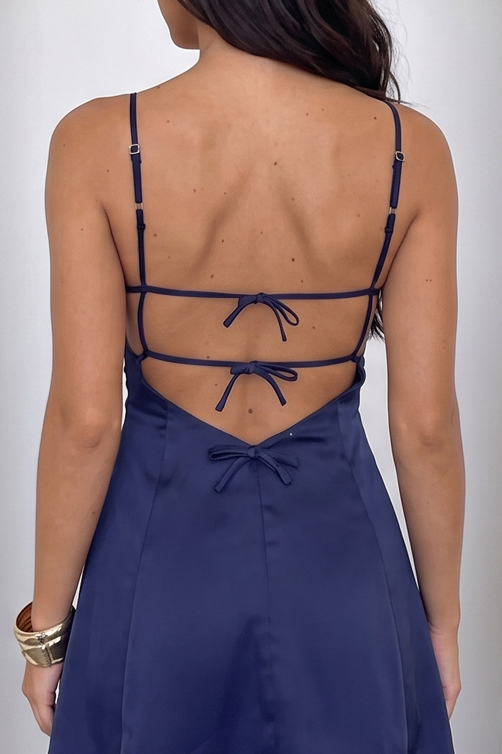 Navy Satin A-Line Spaghetti Straps Short Birthday Dress