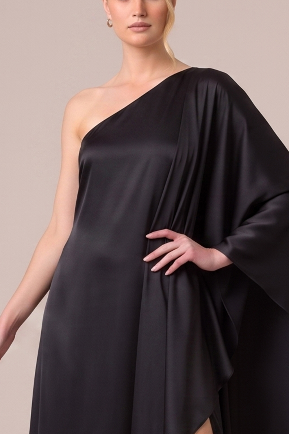 Black Satin Sheath One Shoulder Long Wedding Guest Dress with Slit