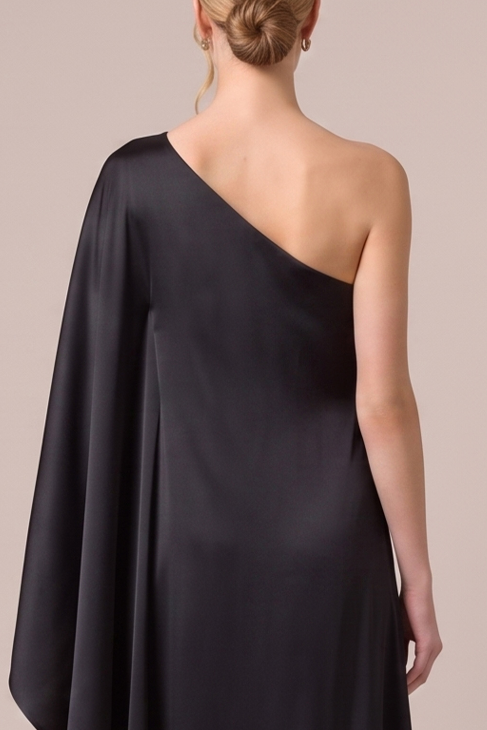 Black Satin Sheath One Shoulder Long Wedding Guest Dress with Slit