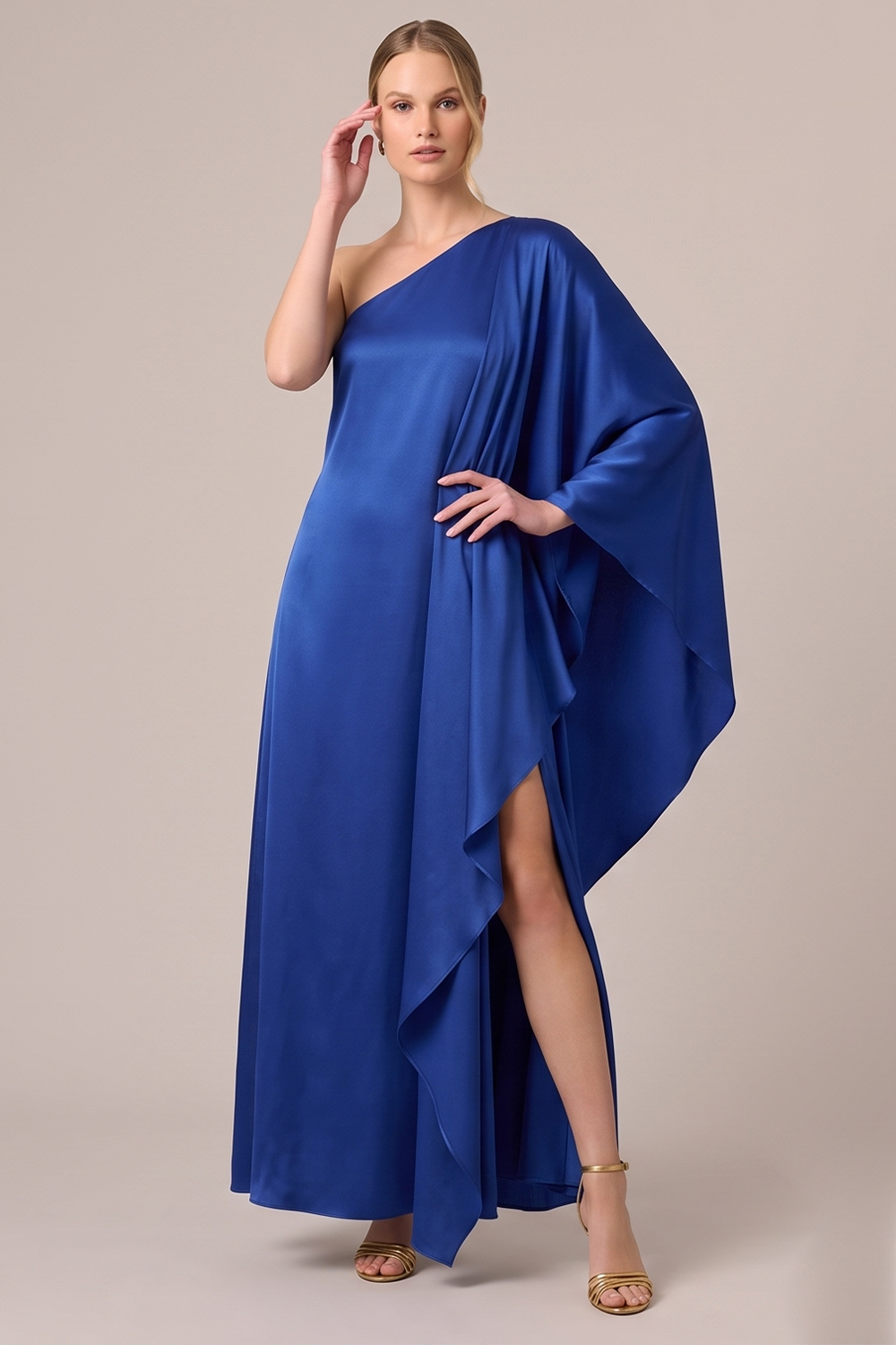Black Satin Sheath One Shoulder Long Wedding Guest Dress with Slit