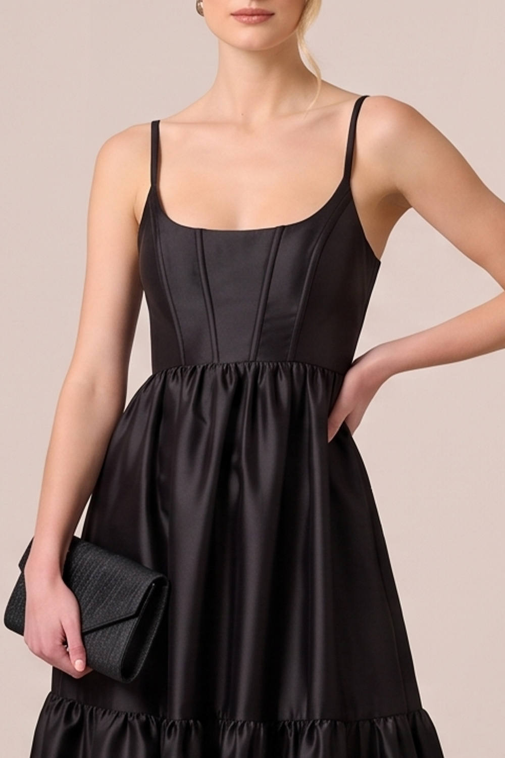 Black Corset Spaghetti Straps Ruffled Long Wedding Guest Dress