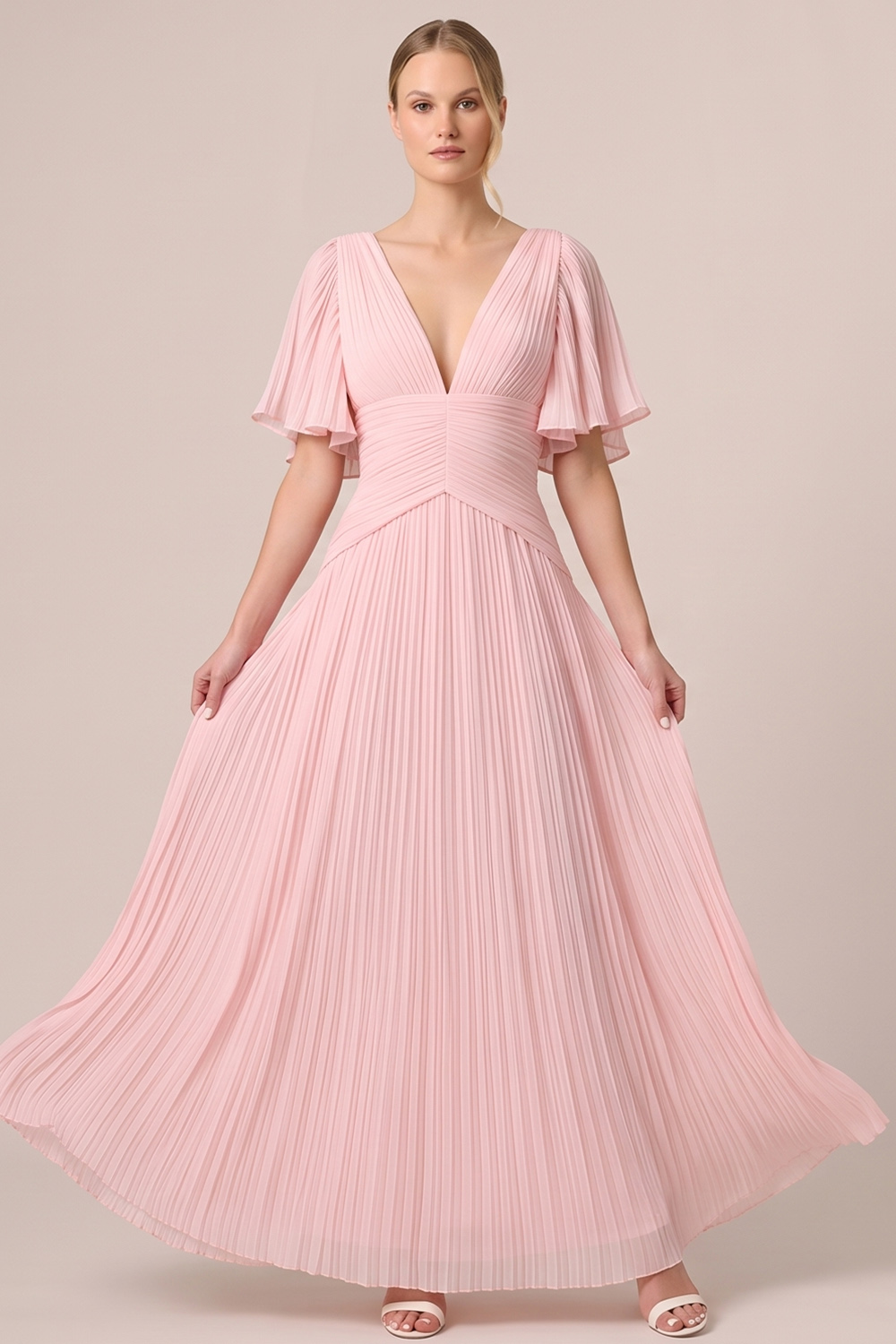 Black A-Line V-Neck Pleated Long Wedding Guest Dress