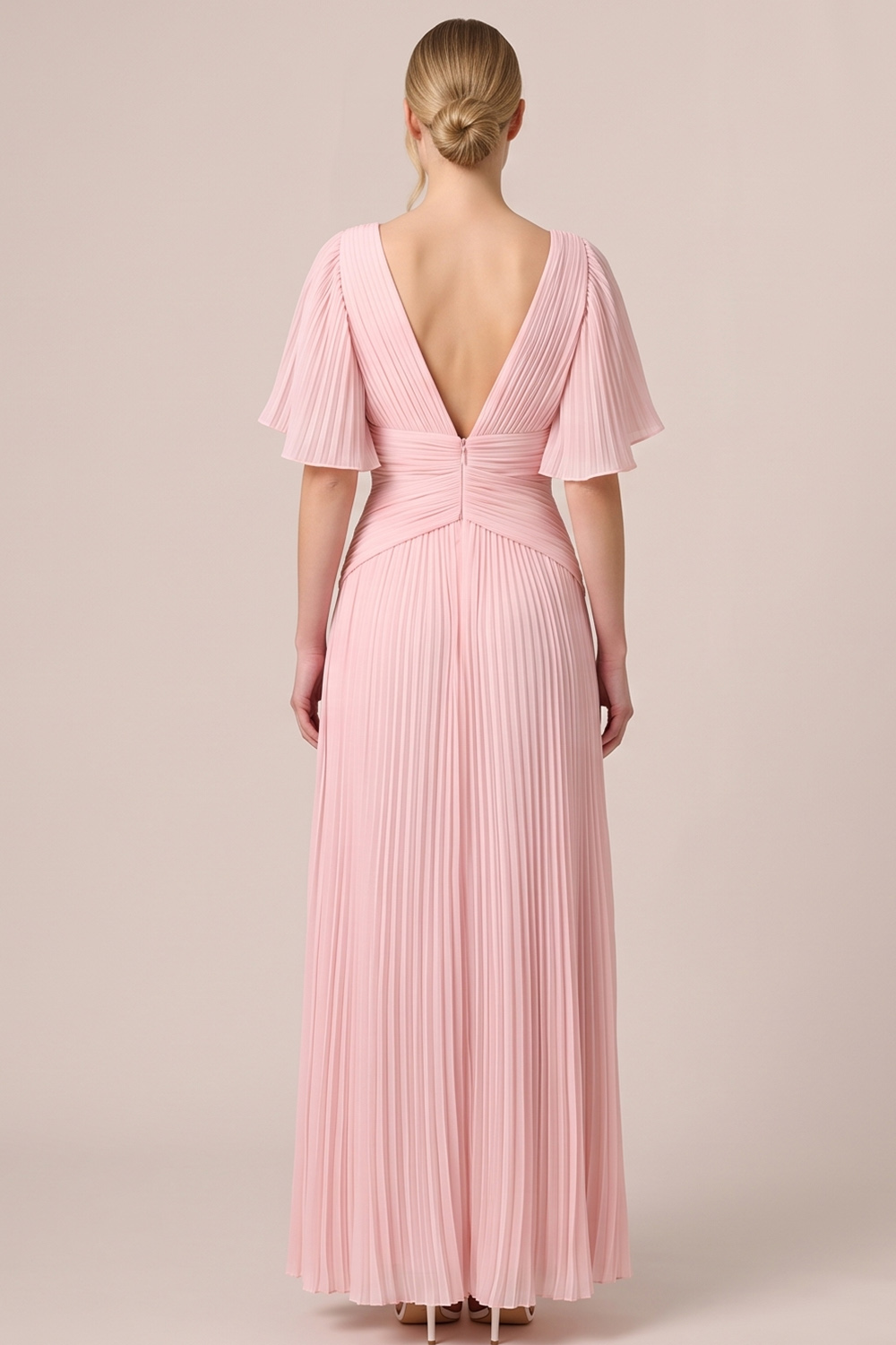 Black A-Line V-Neck Pleated Long Wedding Guest Dress