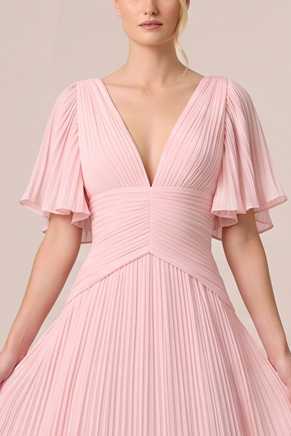Black A-Line V-Neck Pleated Long Wedding Guest Dress