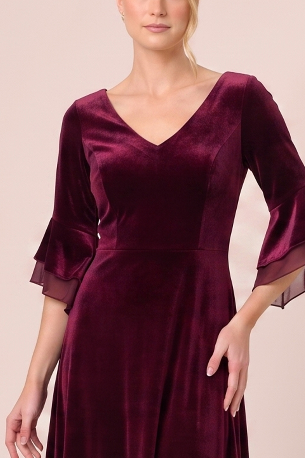 Black A-Line V-Neck Flare Sleeves Midi Holiday Party Dress with Pocket
