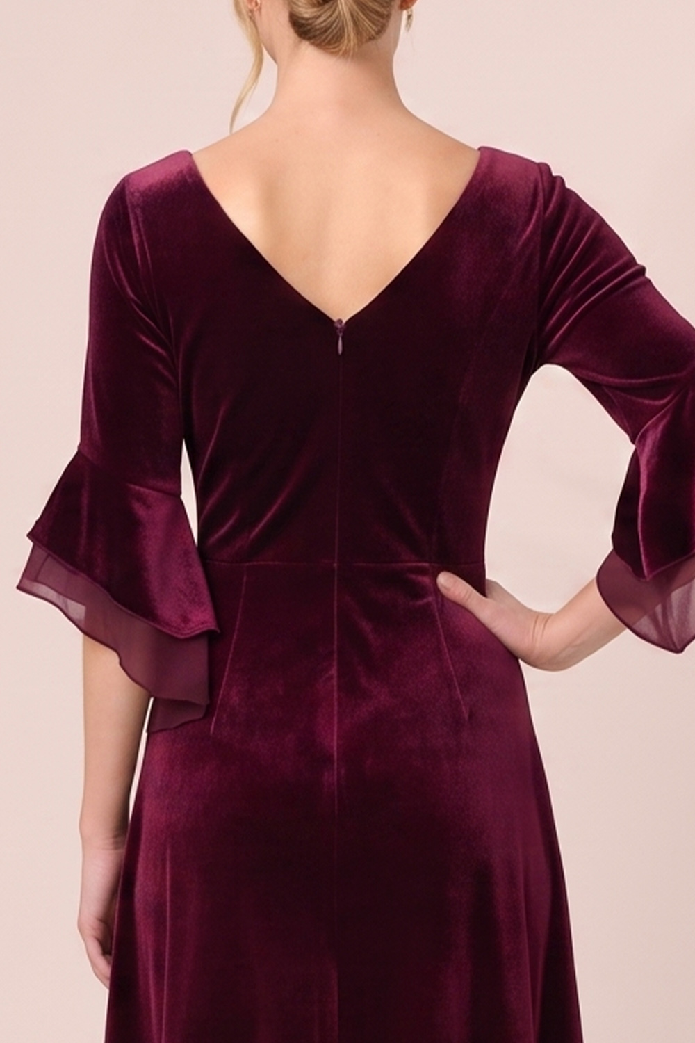 Black A-Line V-Neck Flare Sleeves Midi Holiday Party Dress with Pocket