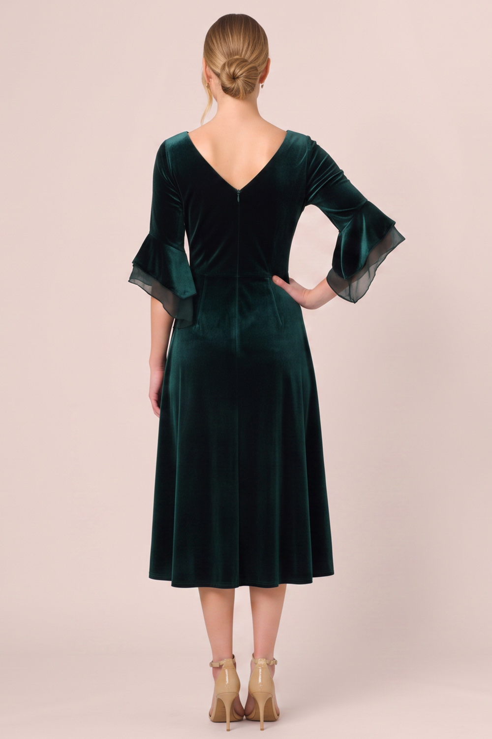 Black A-Line V-Neck Flare Sleeves Midi Holiday Party Dress with Pocket