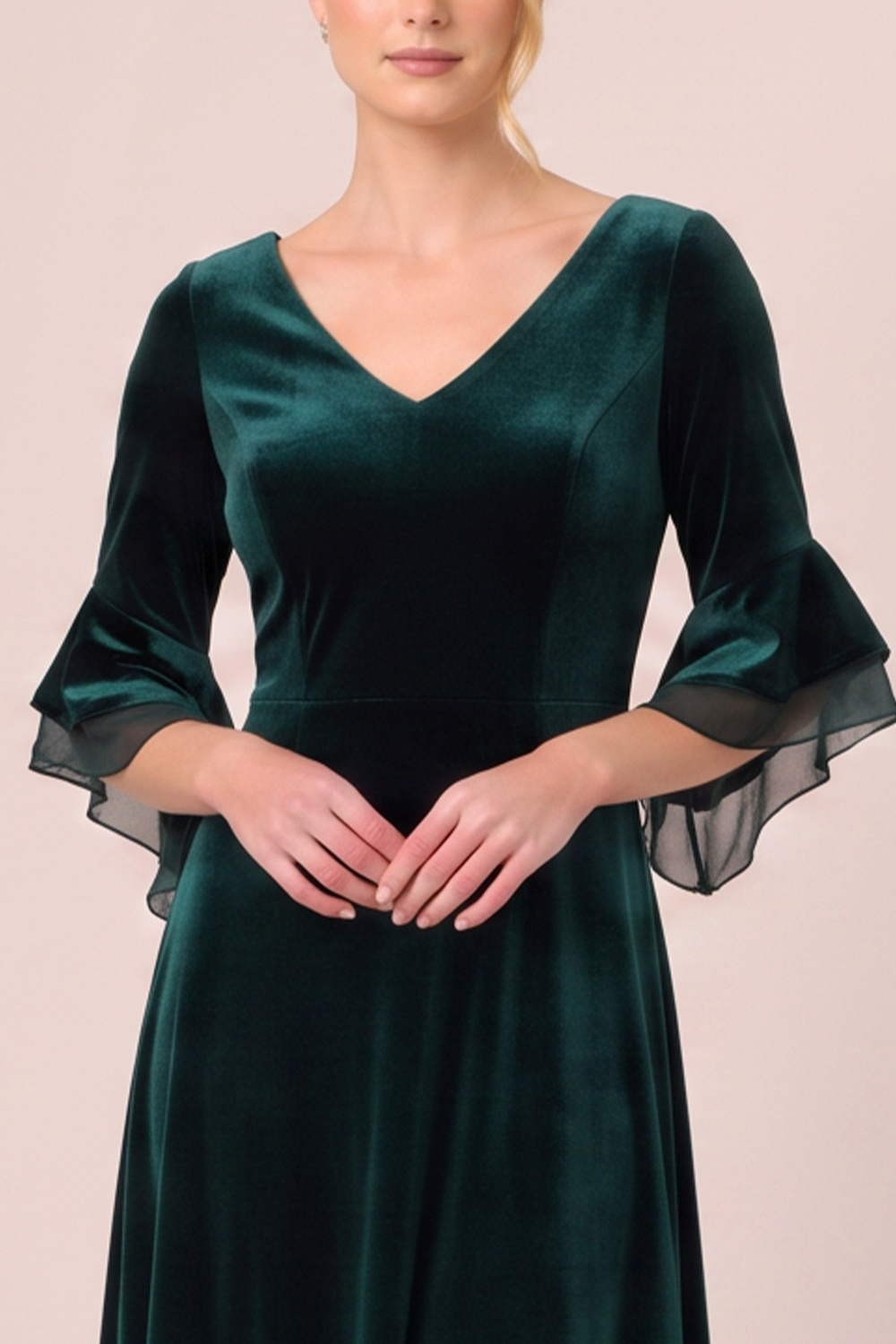 Black A-Line V-Neck Flare Sleeves Midi Holiday Party Dress with Pocket