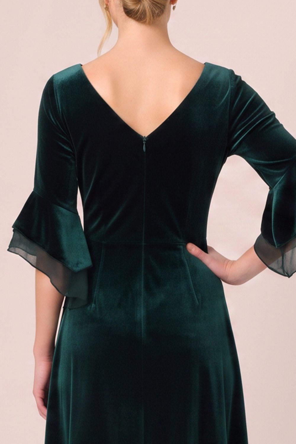 Black A-Line V-Neck Flare Sleeves Midi Holiday Party Dress with Pocket
