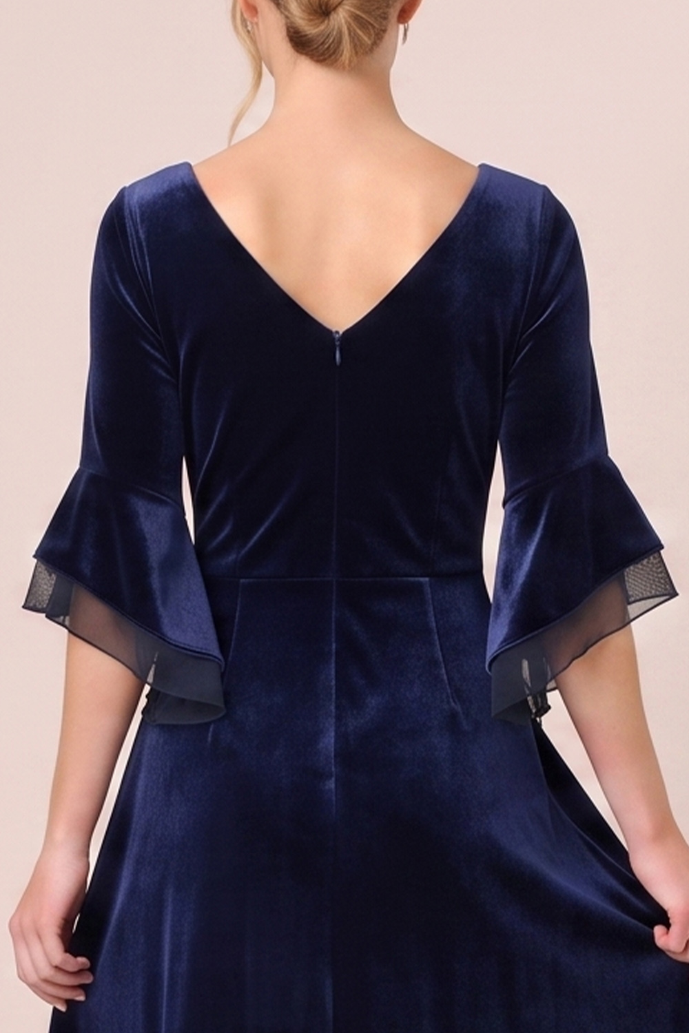 Black A-Line V-Neck Flare Sleeves Midi Holiday Party Dress with Pocket