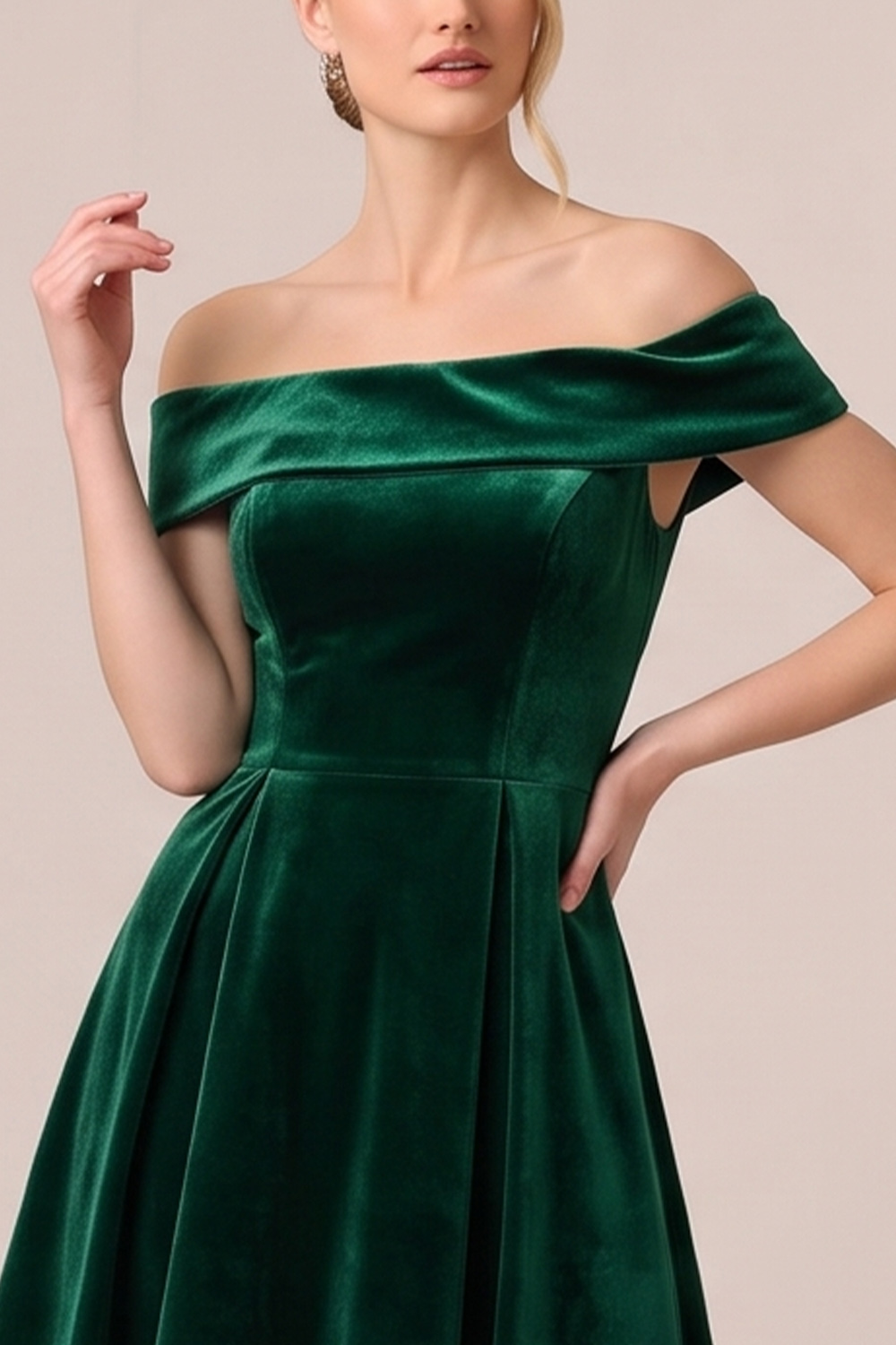 Burgundy A-Line Off the Shoulder Velvet Midi Holiday Party Dress