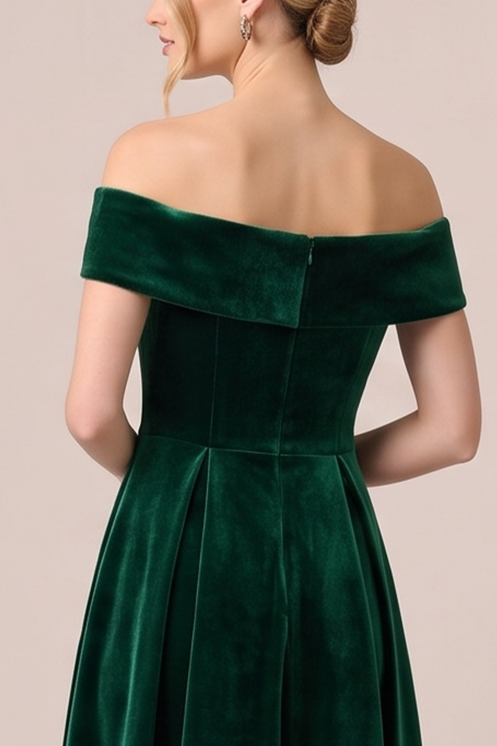 Burgundy A-Line Off the Shoulder Velvet Midi Holiday Party Dress