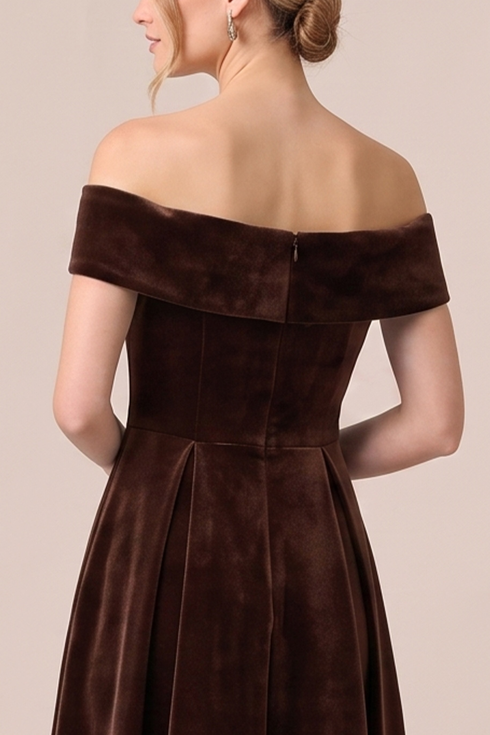 Burgundy A-Line Off the Shoulder Velvet Midi Holiday Party Dress