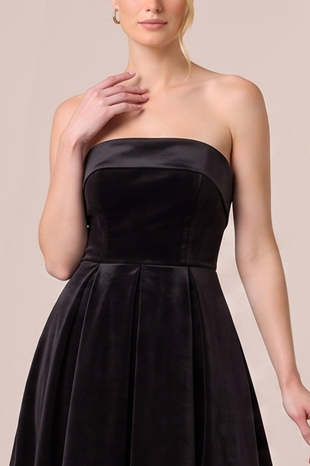 Black A-Line Strapless Velvet Midi Holiday Party Dress