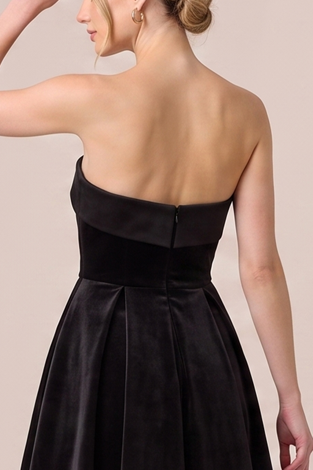 Black A-Line Strapless Velvet Midi Holiday Party Dress