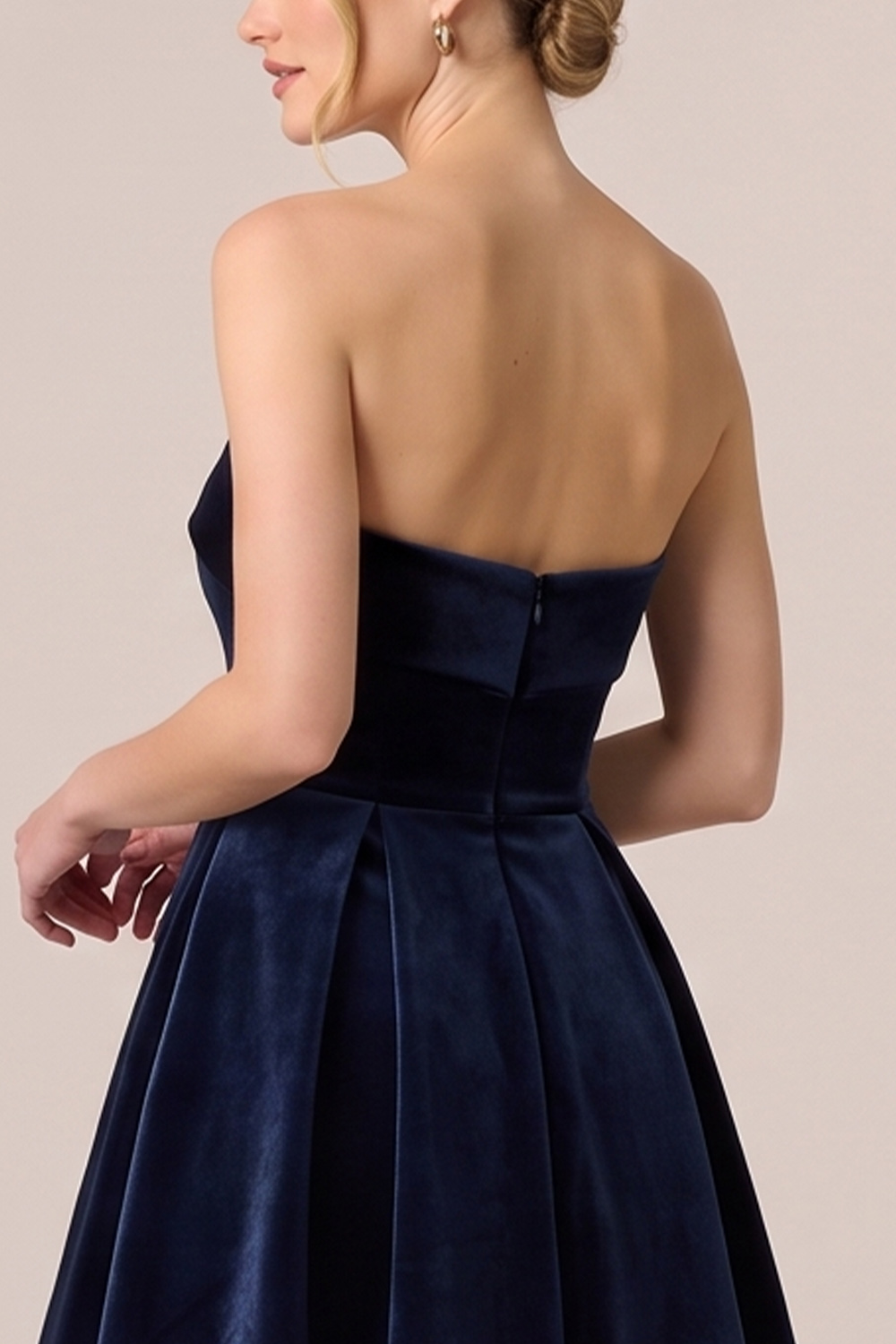 Black A-Line Strapless Velvet Midi Holiday Party Dress