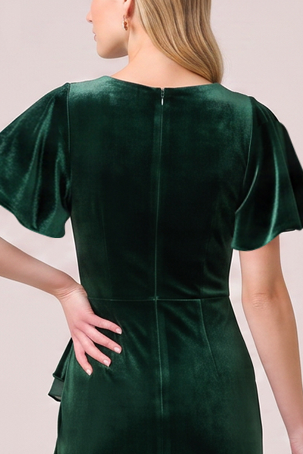 Dark Green Mermaid Ruched High-Low Holiday Party Dress with Ruffles