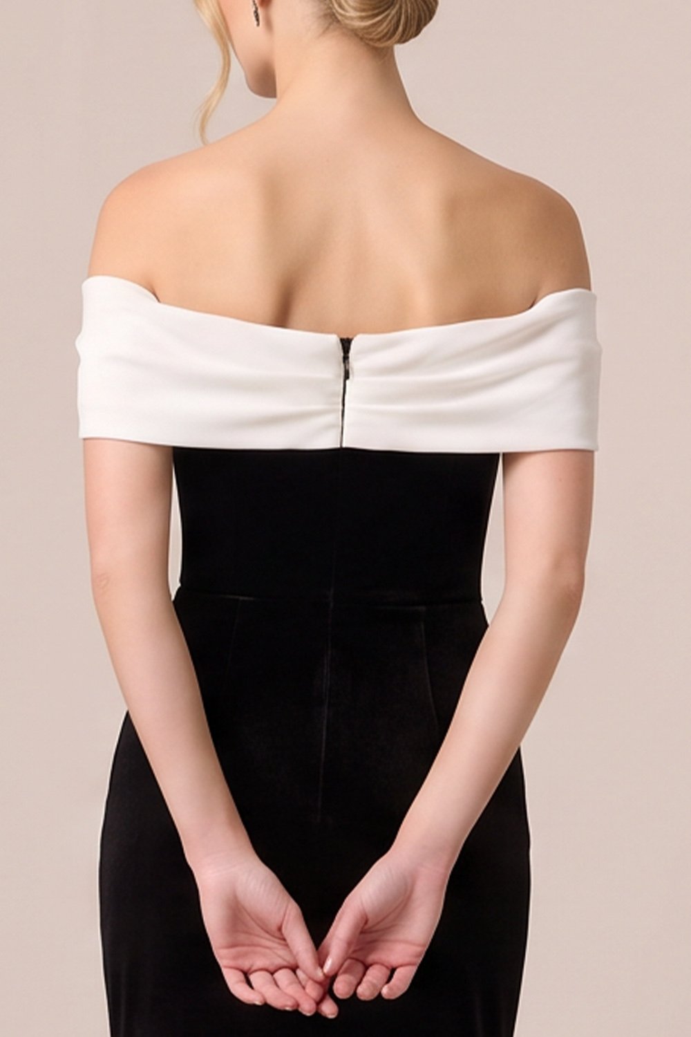 Black Velvet Off the Shoulder Ruched Long Holiday Party Dress with Slit