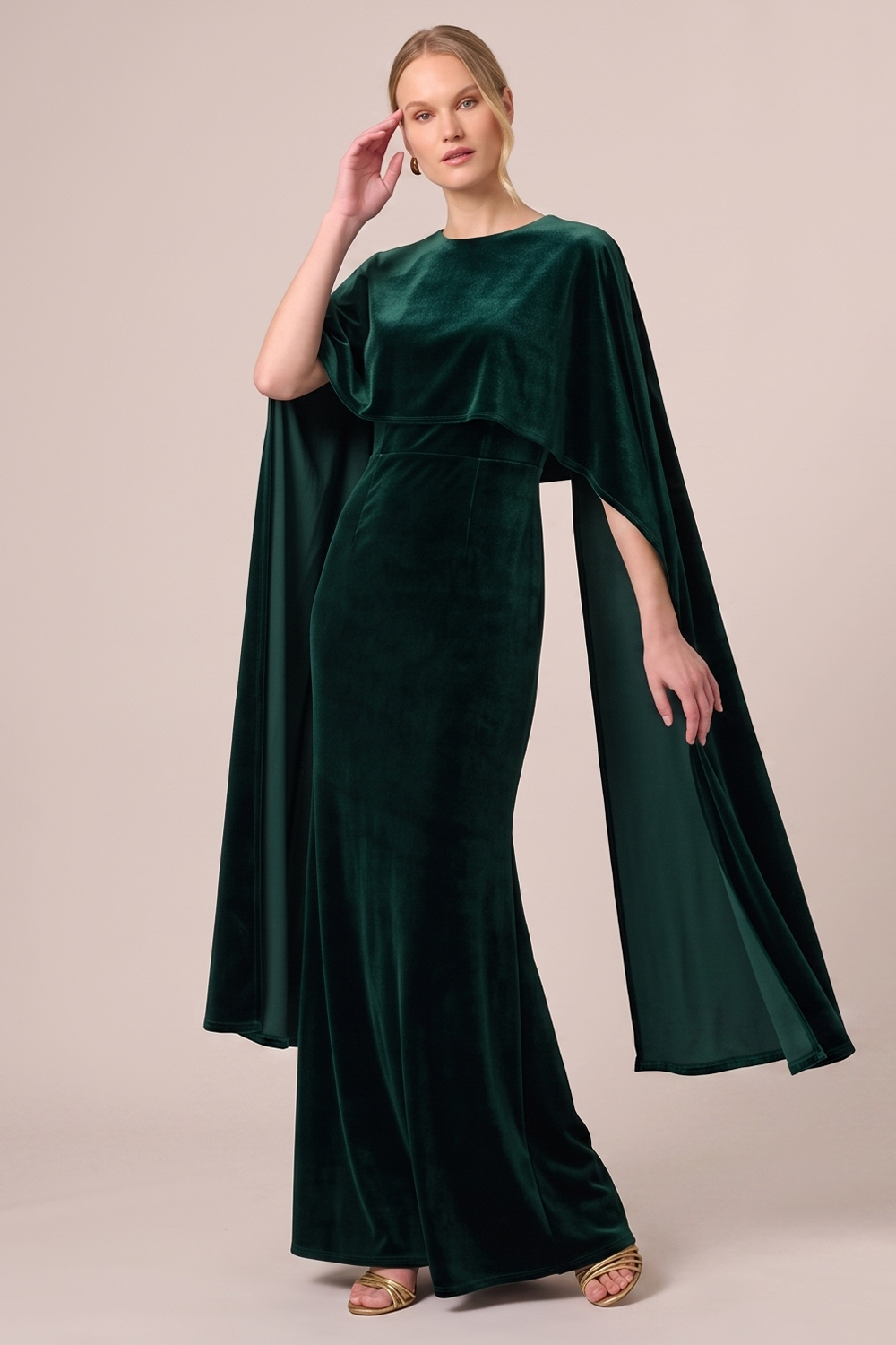 Dark Green Sheath Round Neck Long Holiday Party Dress wtih Cape