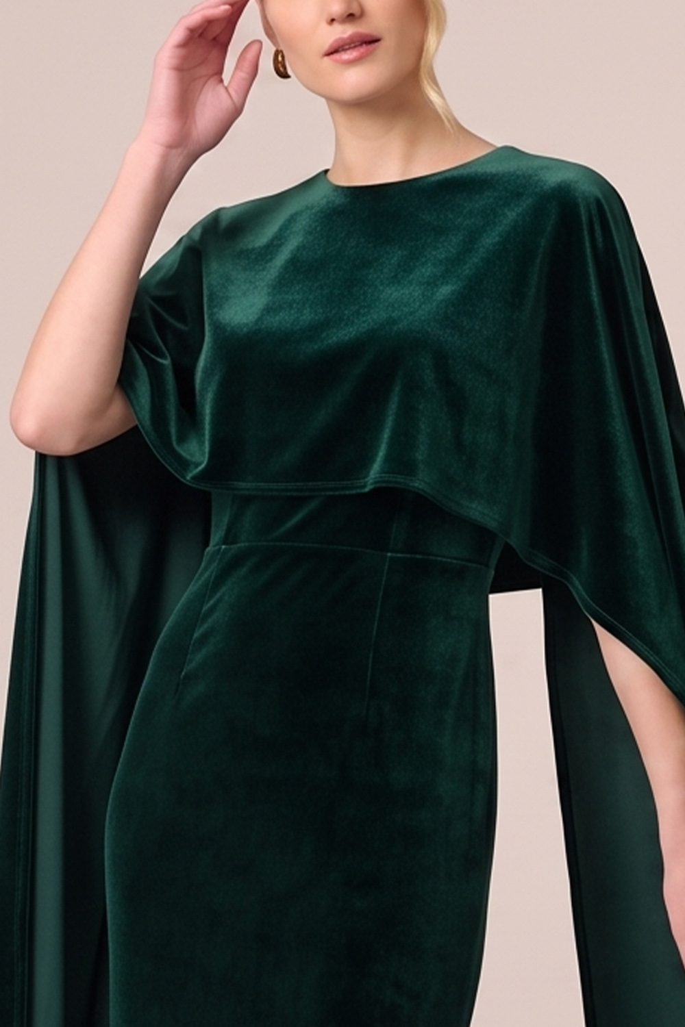 Dark Green Sheath Round Neck Long Holiday Party Dress wtih Cape