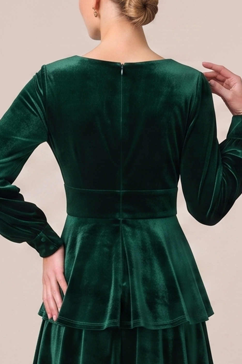 Brown Velvet V-Neck Tiered Long Sleeves Holiday Party Dress