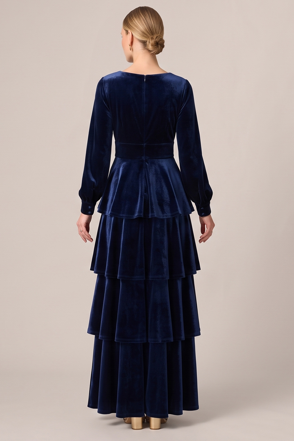 Brown Velvet V-Neck Tiered Long Sleeves Holiday Party Dress