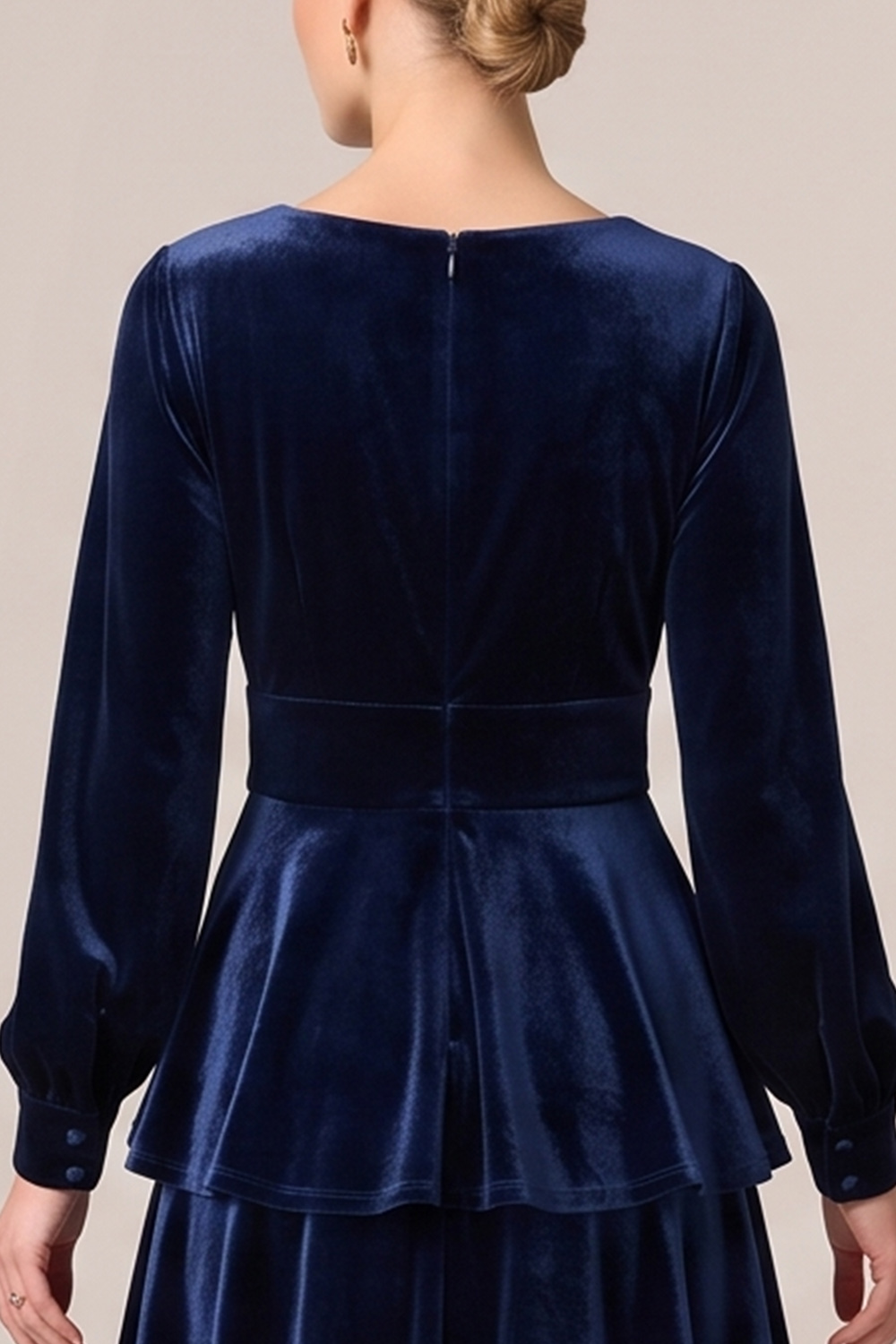 Brown Velvet V-Neck Tiered Long Sleeves Holiday Party Dress