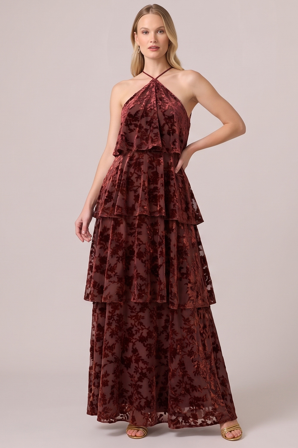 Black Halter Tiered Velvet Long Holiday Party Dress