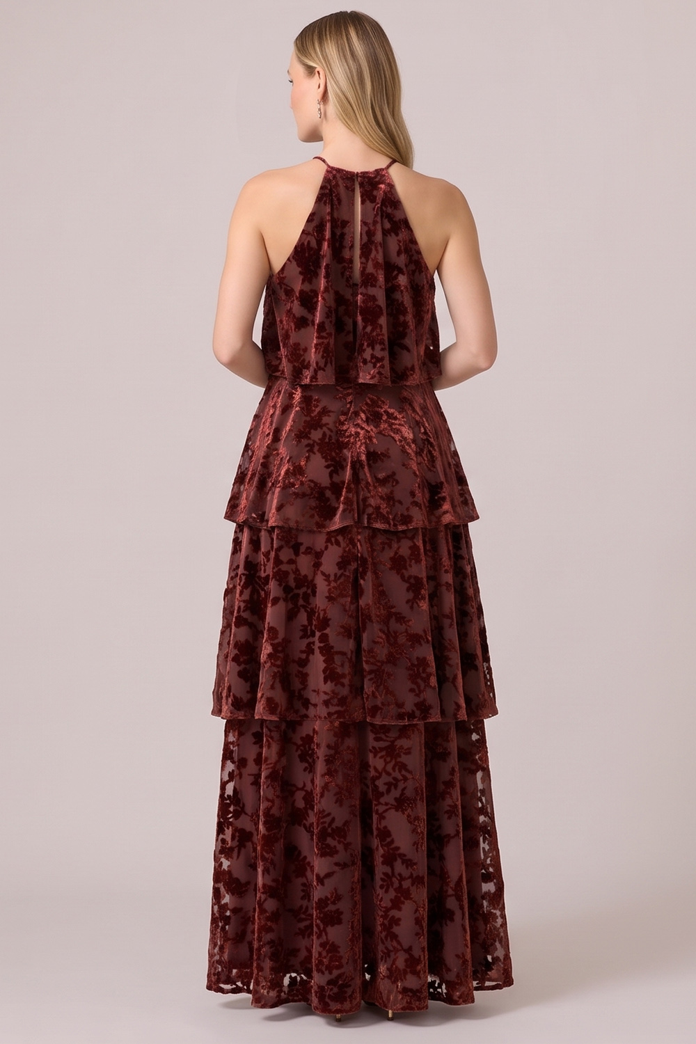 Black Halter Tiered Velvet Long Holiday Party Dress