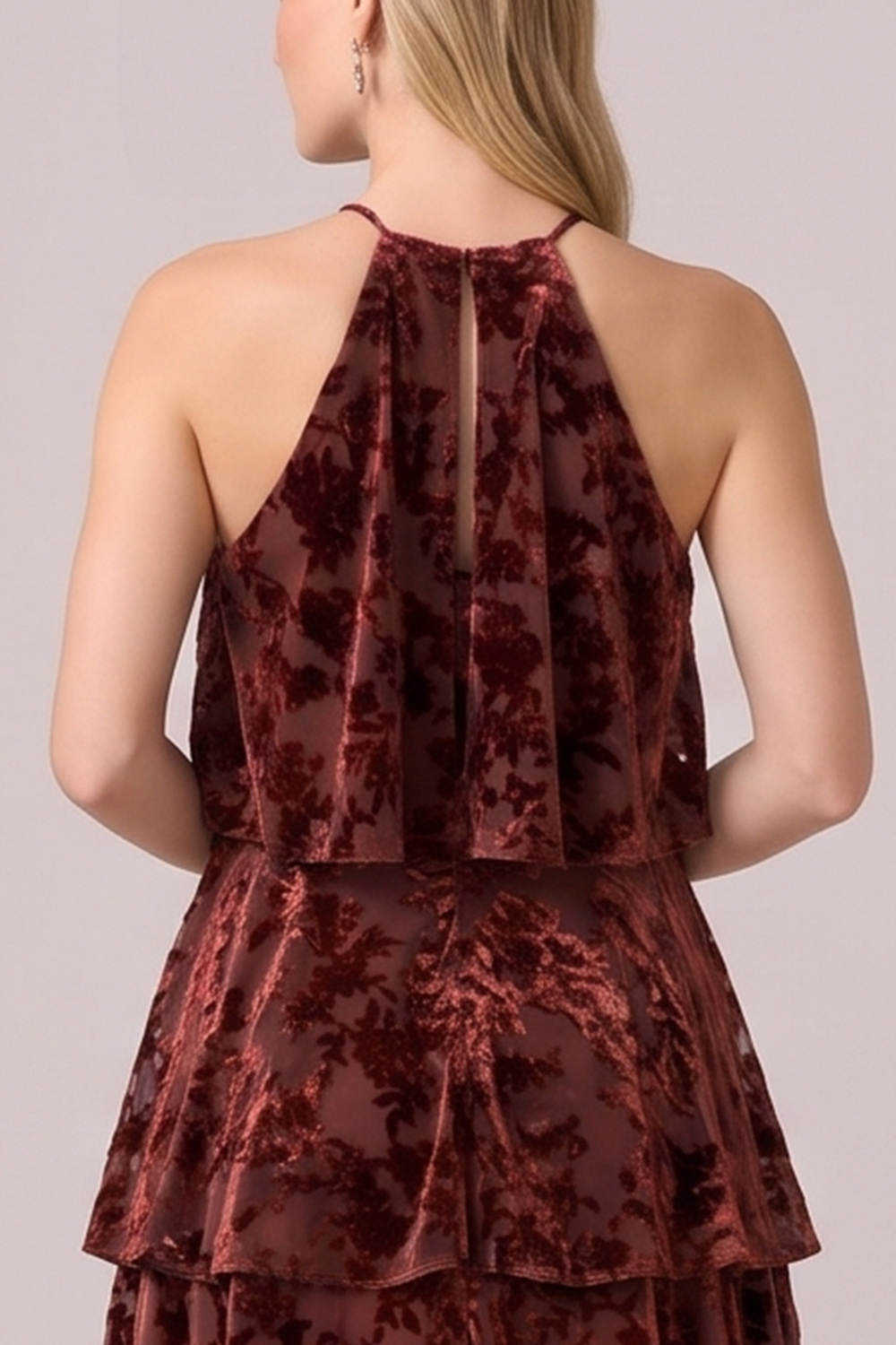 Black Halter Tiered Velvet Long Holiday Party Dress