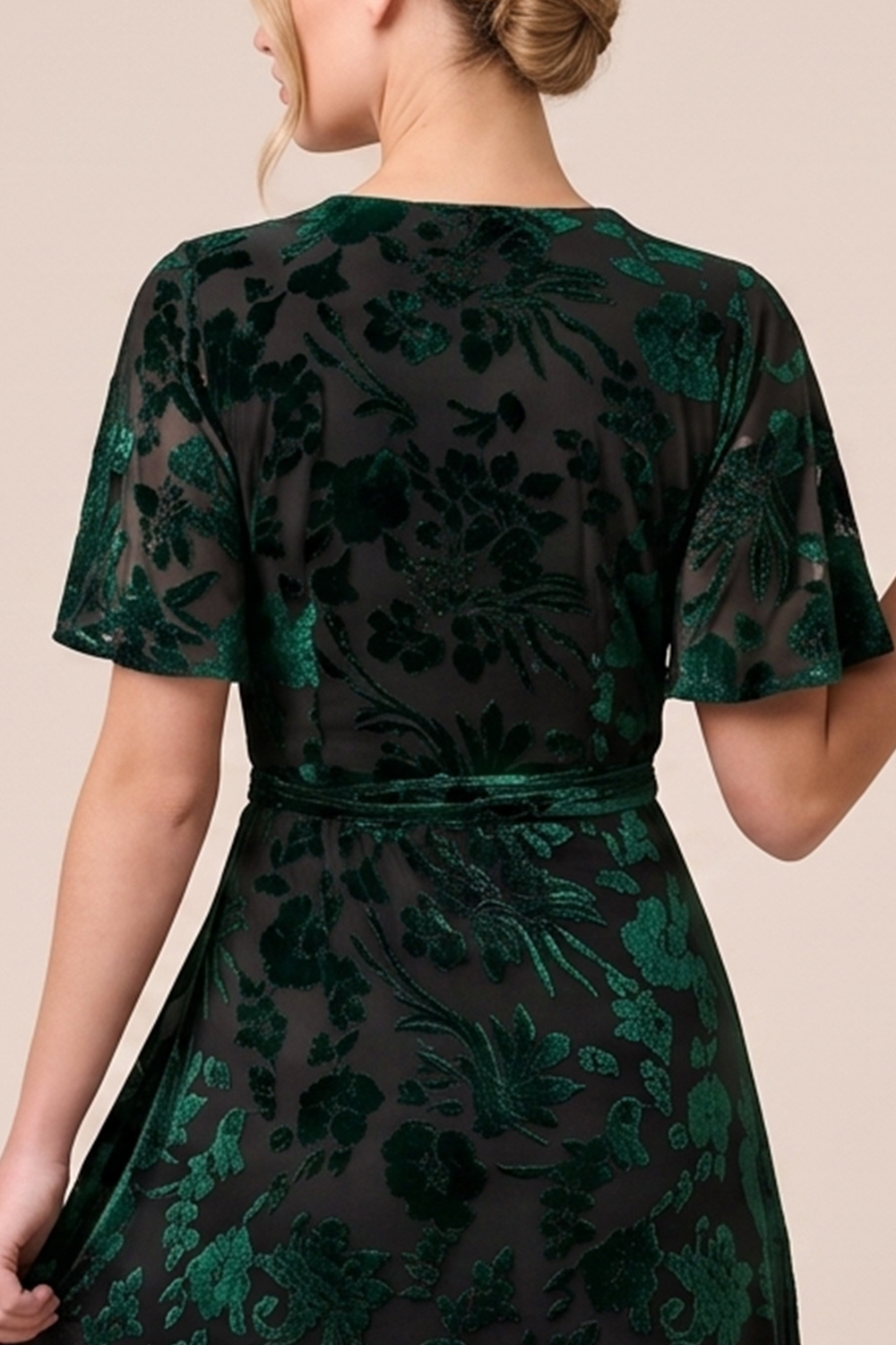 Brown A-Line V-Neck Long Floral Holiday Party Dress with Slit