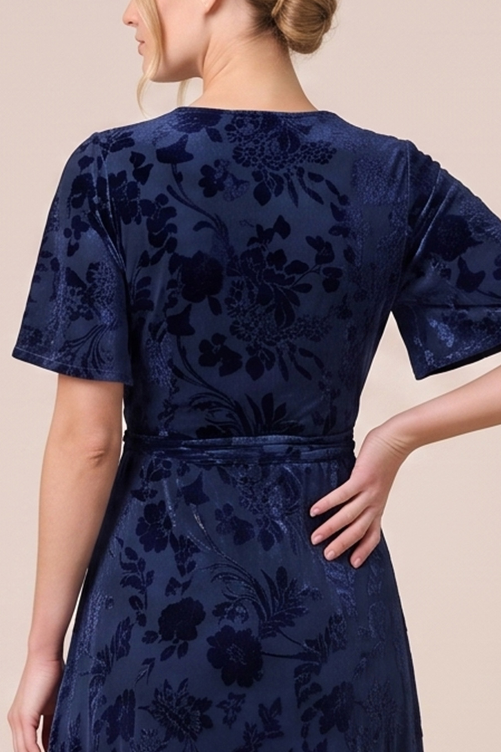 Brown A-Line V-Neck Long Floral Holiday Party Dress with Slit