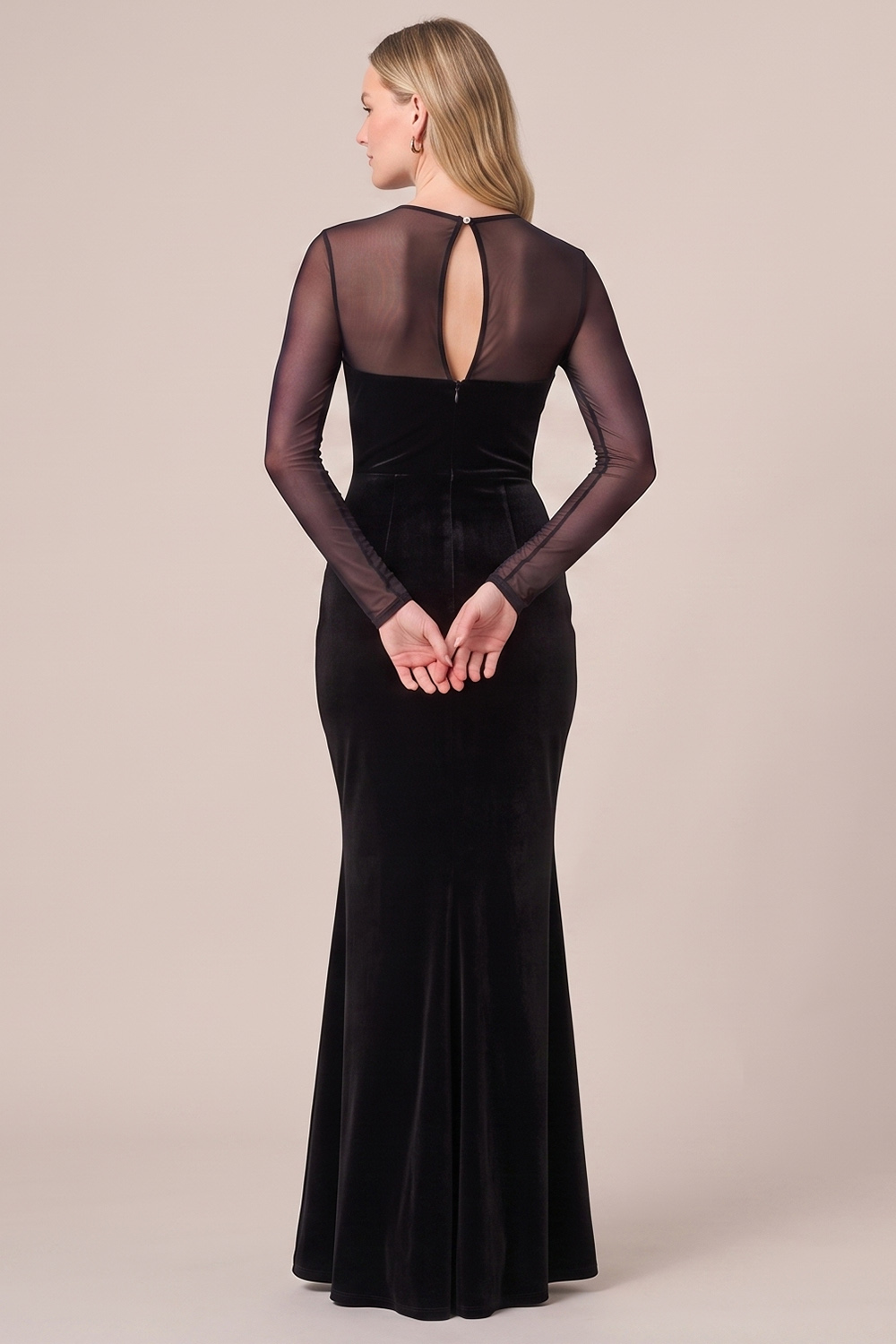 Black Mermaid Illusion High Neck Velvet Long Sleeves Holiday Party Dress
