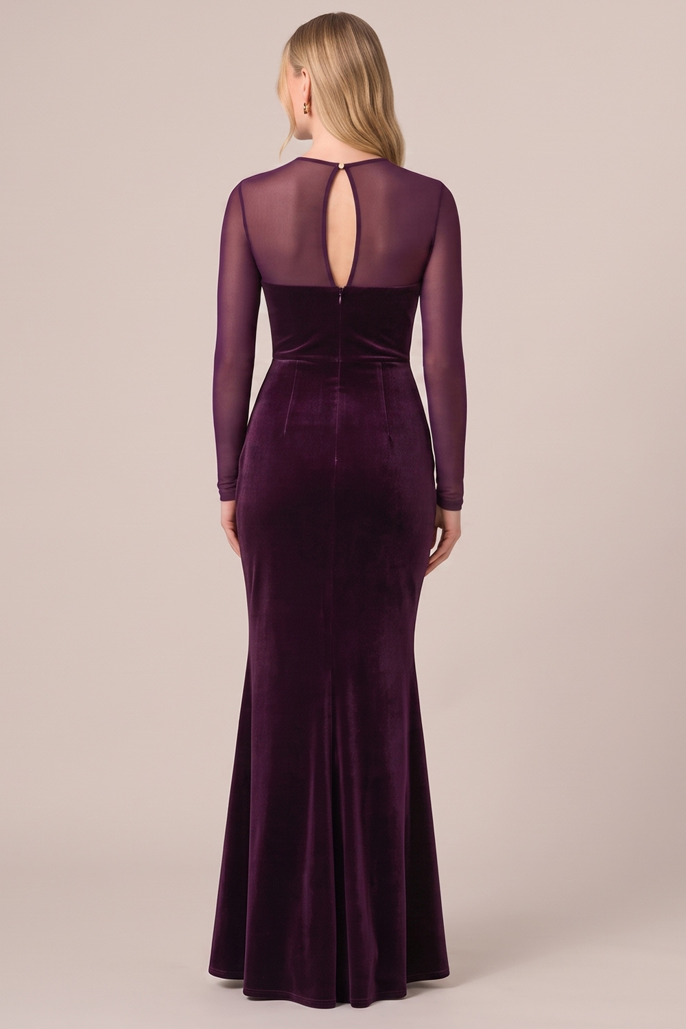 Black Mermaid Illusion High Neck Velvet Long Sleeves Holiday Party Dress