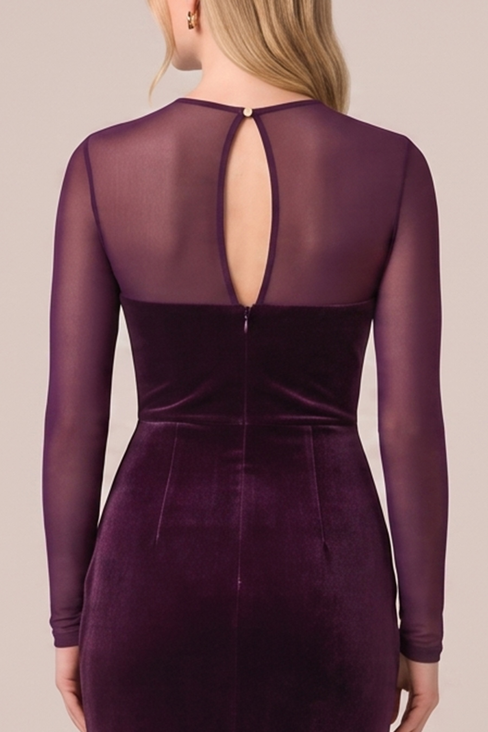 Black Mermaid Illusion High Neck Velvet Long Sleeves Holiday Party Dress