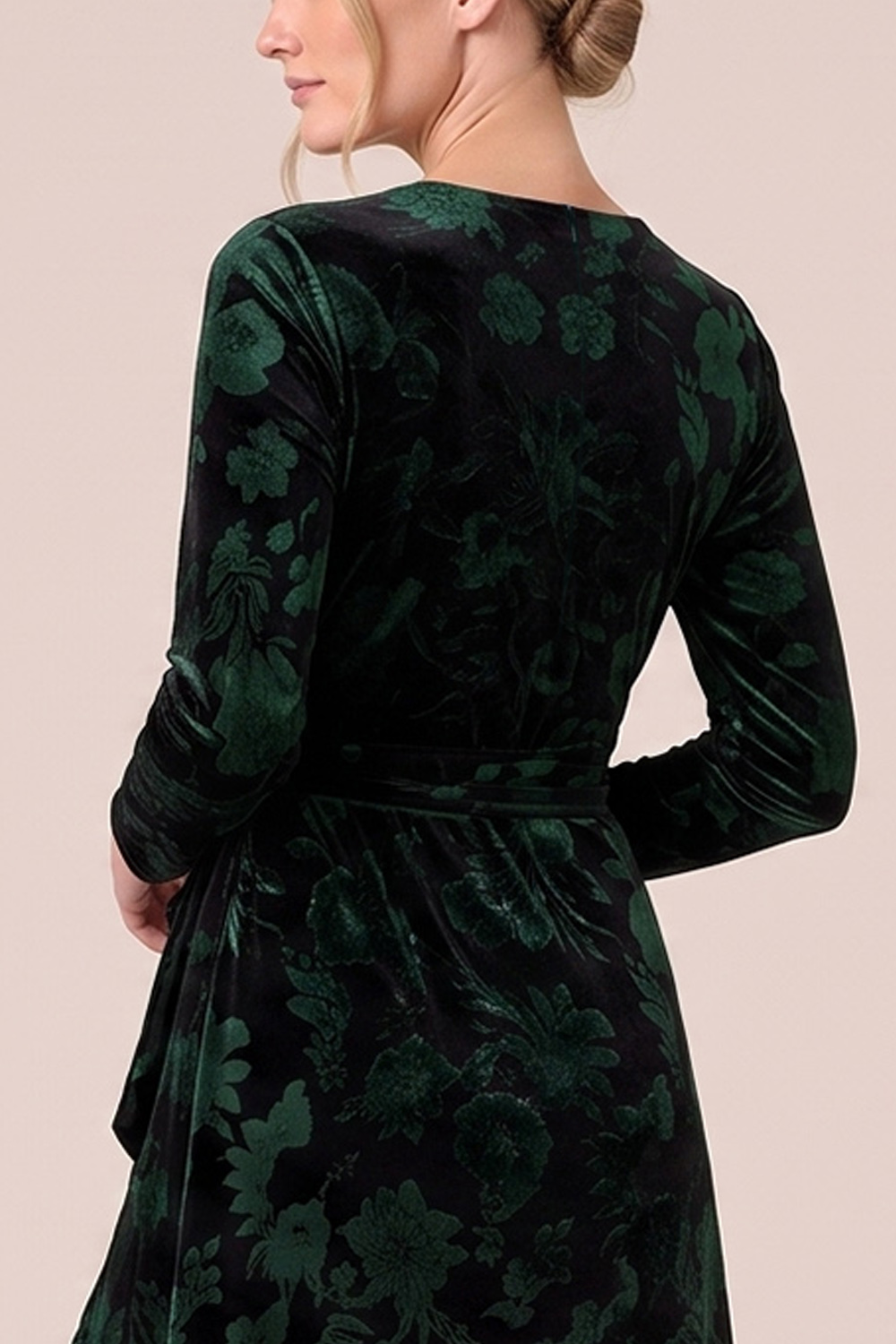 Brown A-Line Round Neck Floral Long Sleeves Holiday Party Dress