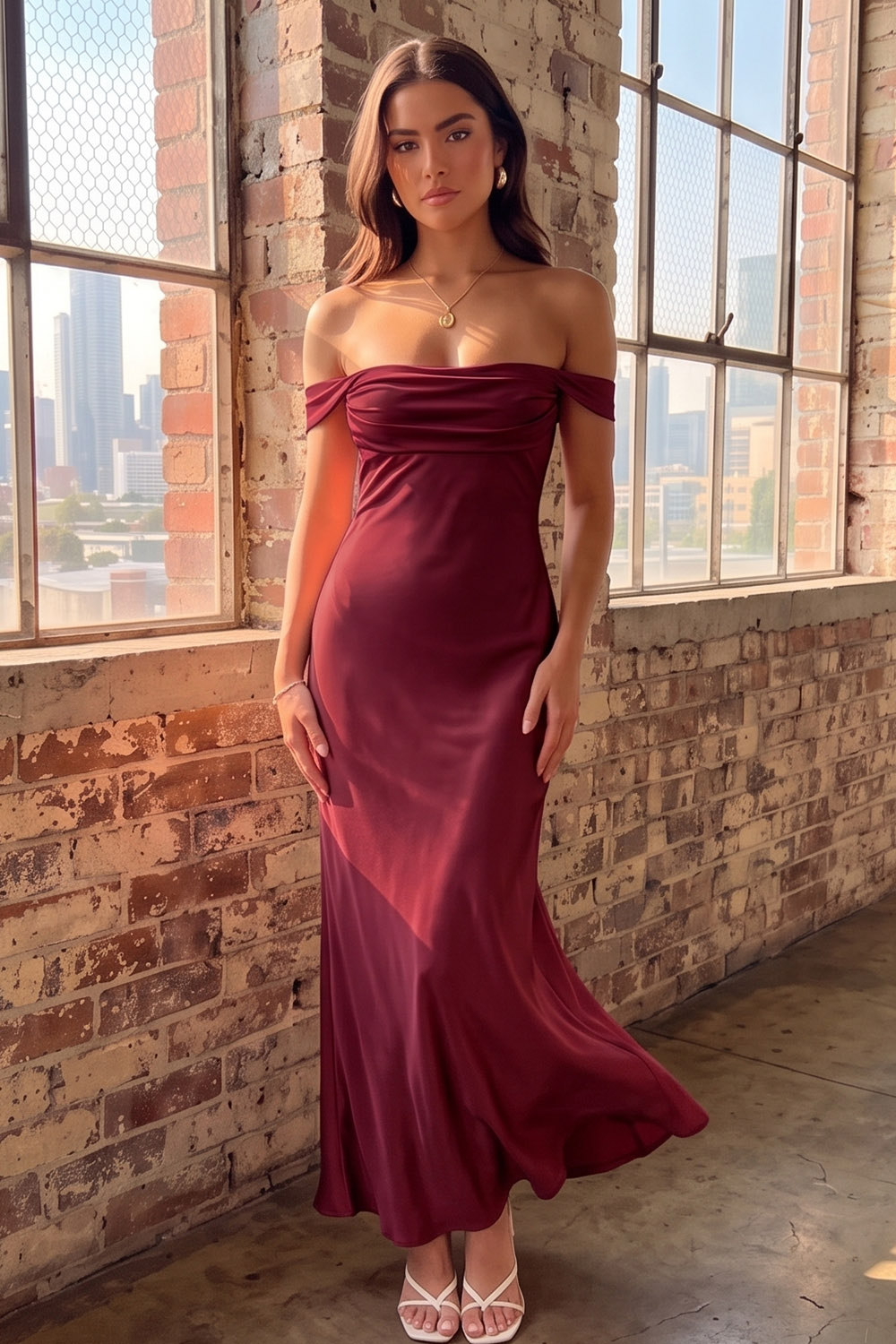 Pink Sheath Off the Shoulder Ruched Long Formal Dress
